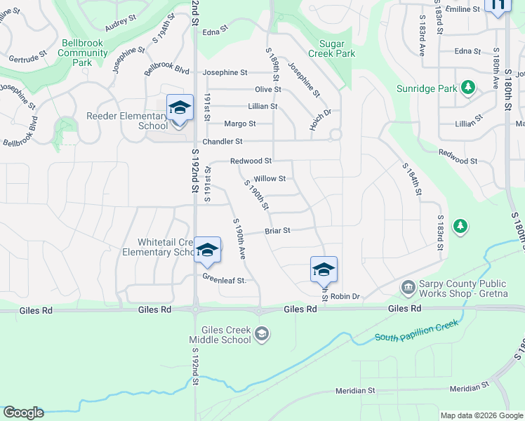 map of restaurants, bars, coffee shops, grocery stores, and more near 18917 Cottonwood Street in Omaha