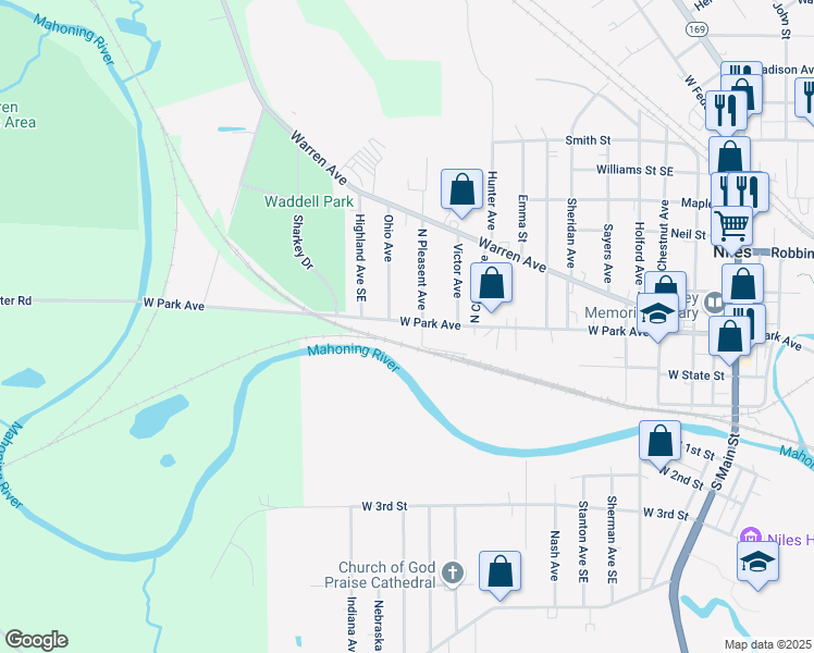 map of restaurants, bars, coffee shops, grocery stores, and more near 908 Park Place in Niles
