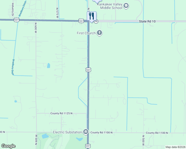 map of restaurants, bars, coffee shops, grocery stores, and more near 11819 U.S. 231 in Wheatfield