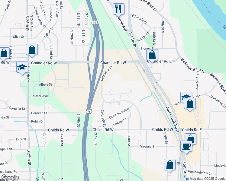 map of restaurants, bars, coffee shops, grocery stores, and more near 2950 Kansas Drive in Bellevue