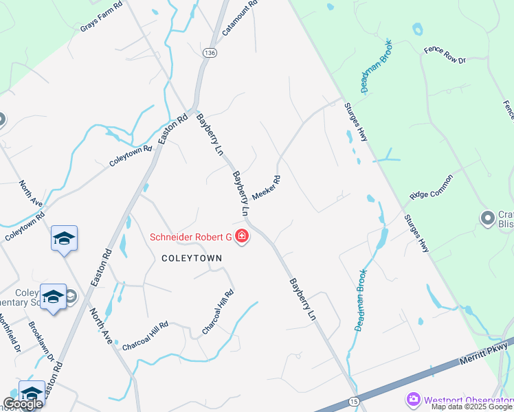 map of restaurants, bars, coffee shops, grocery stores, and more near 4 Meeker Road in Westport
