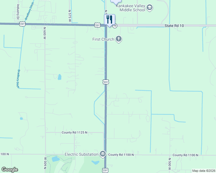 map of restaurants, bars, coffee shops, grocery stores, and more near 11819 U.S. 231 in Wheatfield
