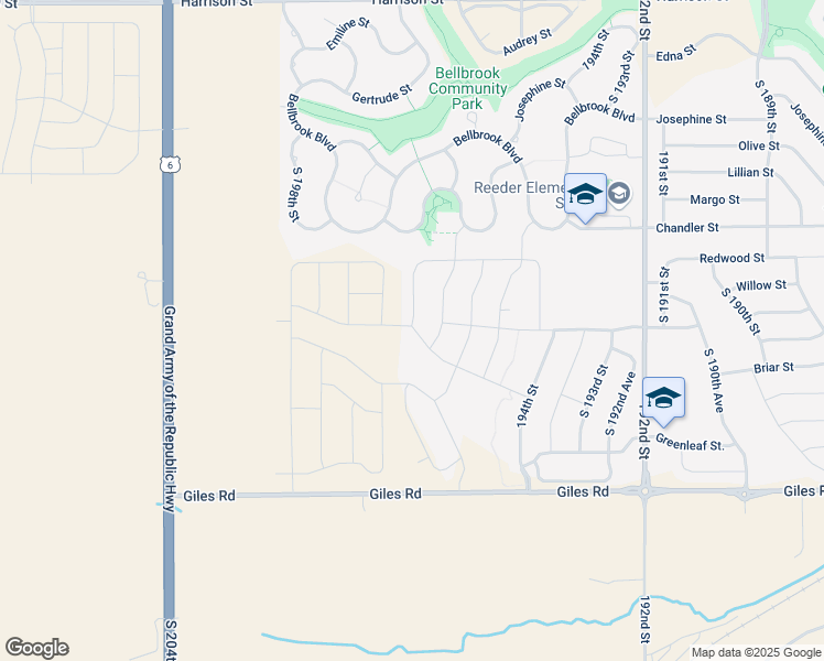 map of restaurants, bars, coffee shops, grocery stores, and more near 19713 Rosewood Street in Gretna