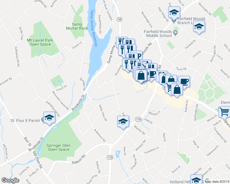 map of restaurants, bars, coffee shops, grocery stores, and more near 278 Pansy Road in Fairfield