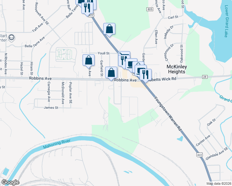 map of restaurants, bars, coffee shops, grocery stores, and more near 2307 South Glenwood Avenue in Niles