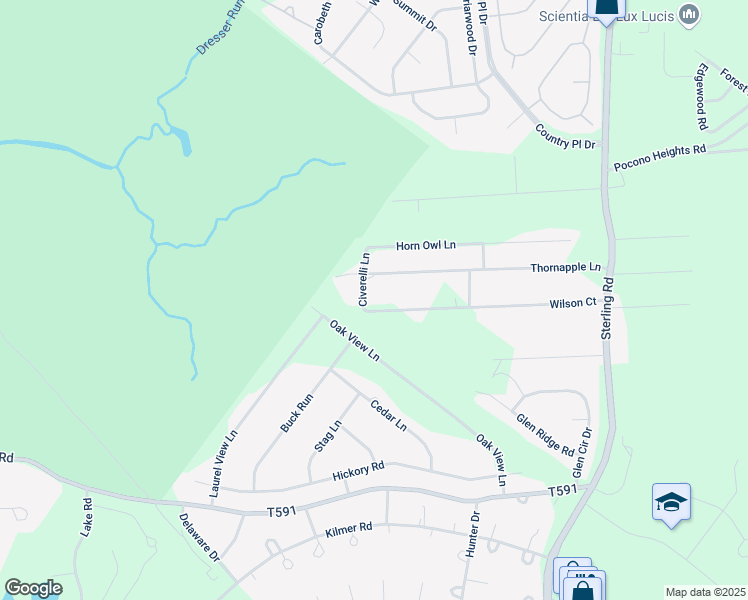 map of restaurants, bars, coffee shops, grocery stores, and more near 9218 Civerelli Lane in Tobyhanna