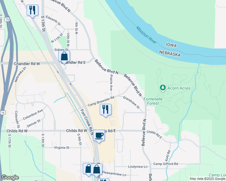 map of restaurants, bars, coffee shops, grocery stores, and more near 1205 Prairie Avenue in Bellevue