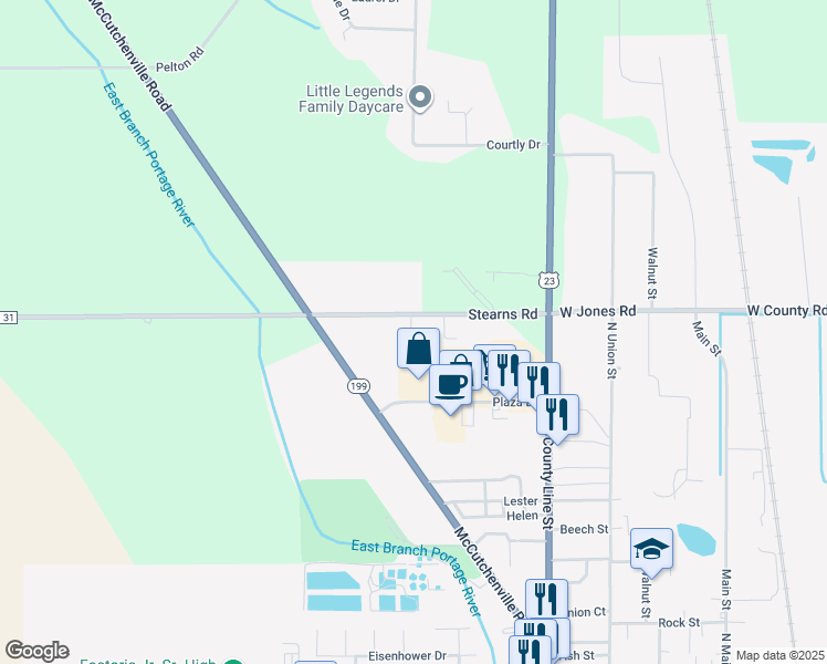 map of restaurants, bars, coffee shops, grocery stores, and more near 1605 Andrews Avenue in Fostoria