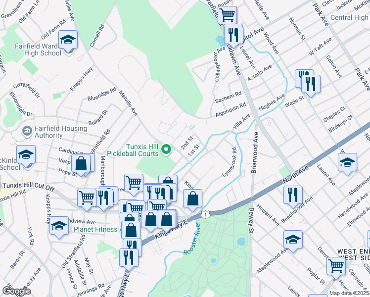 map of restaurants, bars, coffee shops, grocery stores, and more near 79 2nd Street in Fairfield
