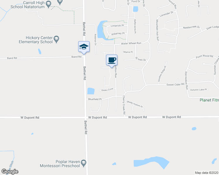 map of restaurants, bars, coffee shops, grocery stores, and more near 3220 Ginko Cove in Fort Wayne