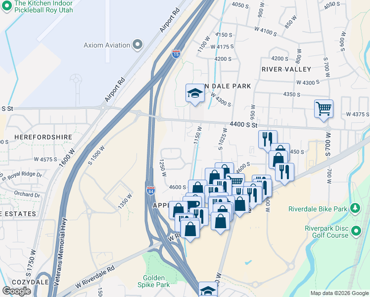 map of restaurants, bars, coffee shops, grocery stores, and more near 4504 1175 West in Ogden