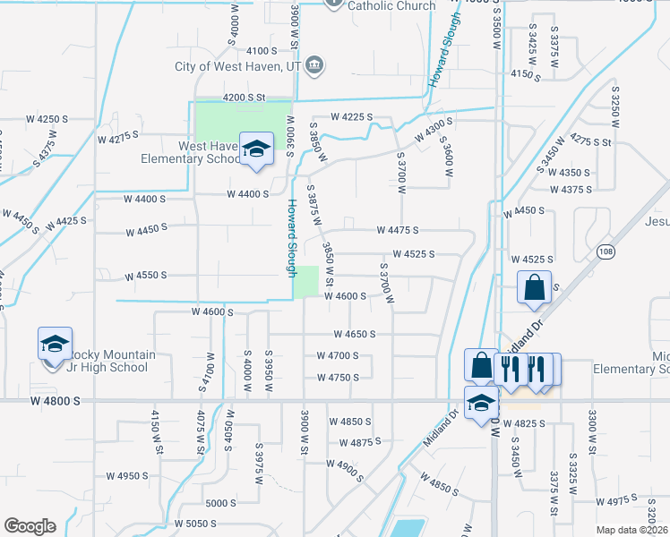 map of restaurants, bars, coffee shops, grocery stores, and more near 4533 South 3850 West in Roy