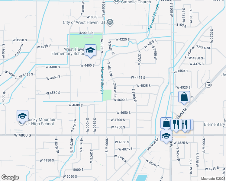 map of restaurants, bars, coffee shops, grocery stores, and more near 4533 South 3850 West in Roy