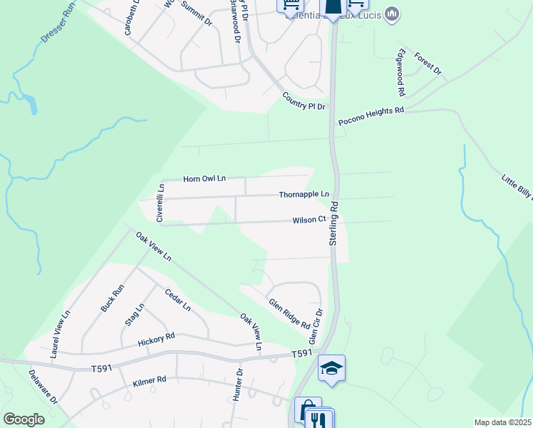 map of restaurants, bars, coffee shops, grocery stores, and more near Washo Path in Monroe County