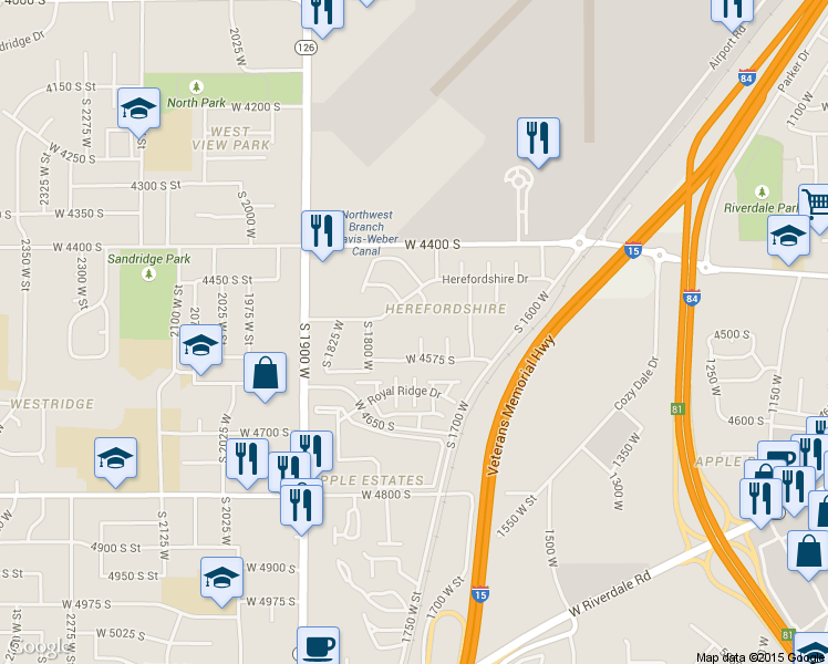 map of restaurants, bars, coffee shops, grocery stores, and more near 4535 South 1725 West in Roy