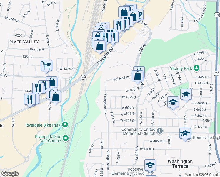 map of restaurants, bars, coffee shops, grocery stores, and more near 484 West 4525 South in Ogden