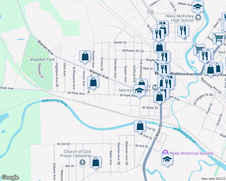 map of restaurants, bars, coffee shops, grocery stores, and more near 8 Sheridan Avenue in Niles