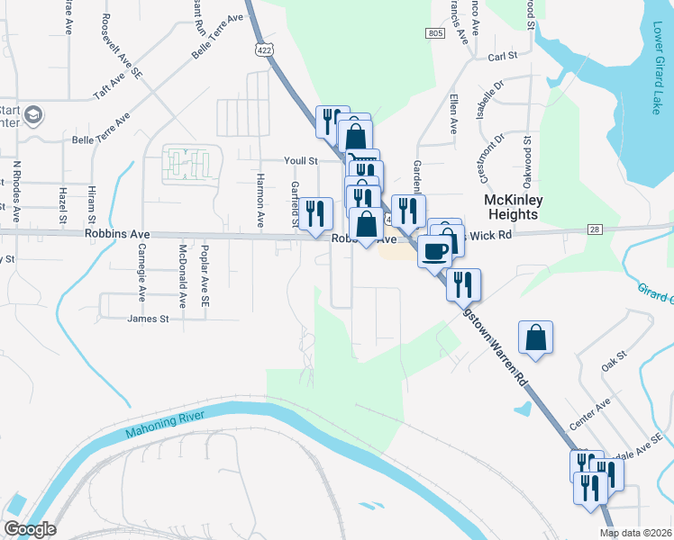 map of restaurants, bars, coffee shops, grocery stores, and more near 2307 South Glenwood Avenue in Niles