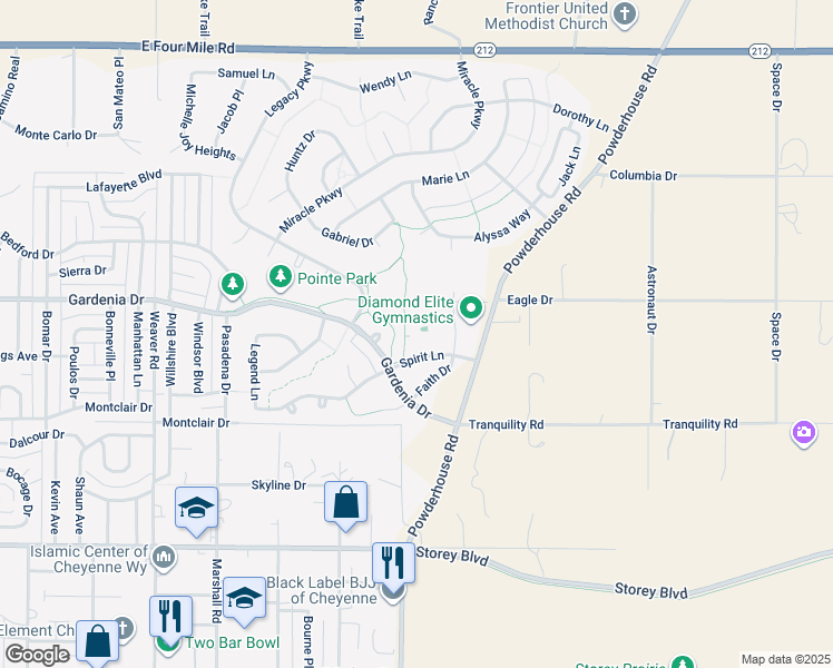 map of restaurants, bars, coffee shops, grocery stores, and more near 6724 Faith Drive in Cheyenne