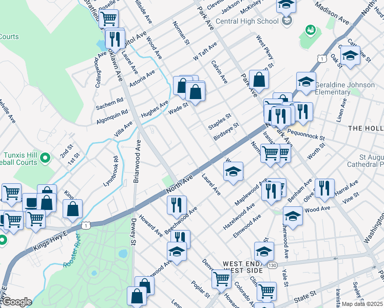 map of restaurants, bars, coffee shops, grocery stores, and more near 978 Laurel Avenue in Bridgeport