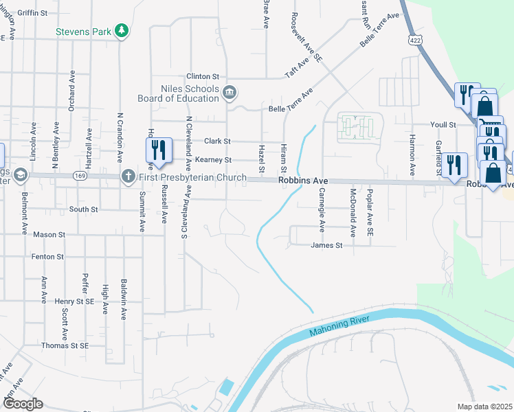 map of restaurants, bars, coffee shops, grocery stores, and more near 1549 Stepney Street in Niles