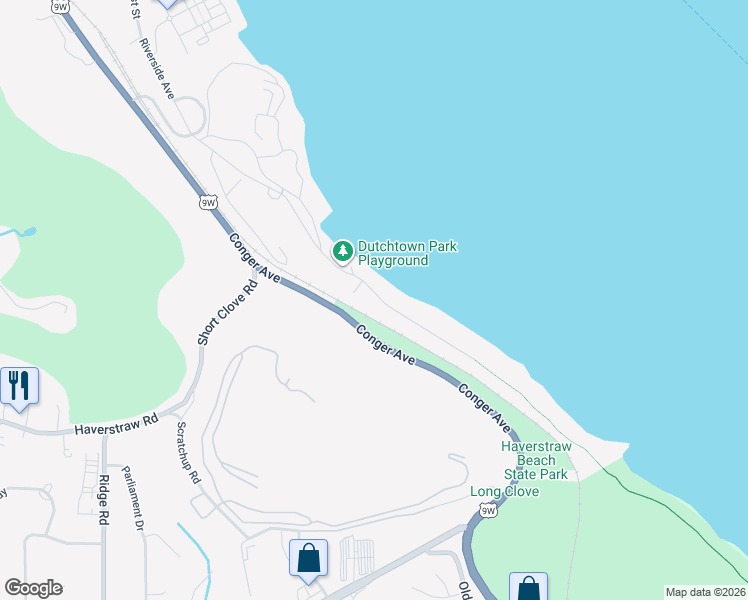 map of restaurants, bars, coffee shops, grocery stores, and more near 45 Riverside Avenue in Haverstraw