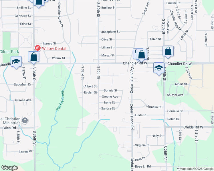 map of restaurants, bars, coffee shops, grocery stores, and more near 2902 Bonnie Street in Bellevue