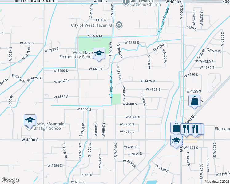 map of restaurants, bars, coffee shops, grocery stores, and more near 4505 South 3885 West in West Haven