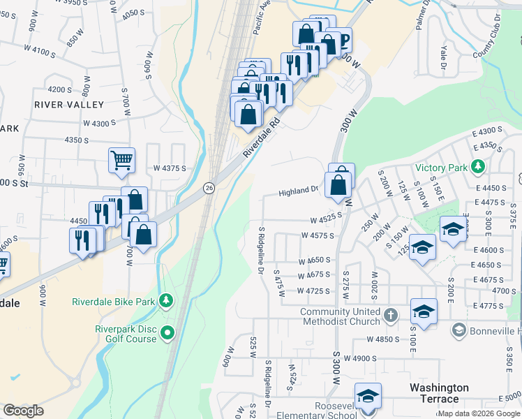 map of restaurants, bars, coffee shops, grocery stores, and more near 484 West 4525 South in Ogden