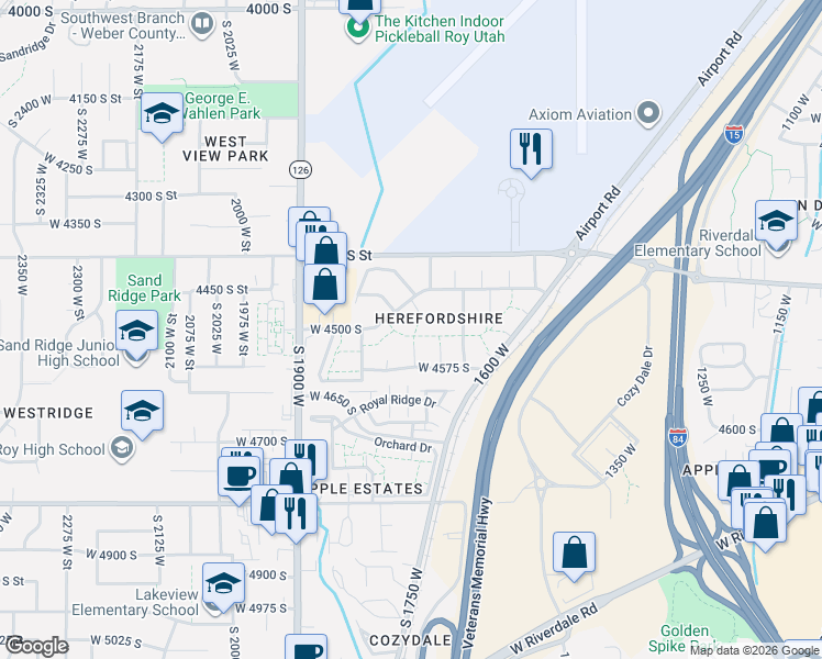 map of restaurants, bars, coffee shops, grocery stores, and more near 4535 South 1725 West in Roy