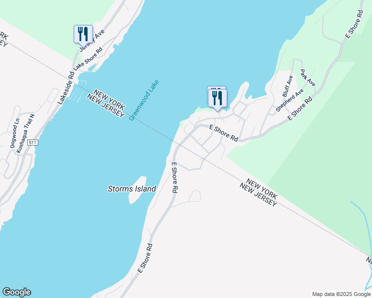 map of restaurants, bars, coffee shops, grocery stores, and more near 872 East Shore Road in West Milford