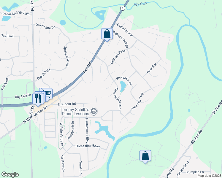 map of restaurants, bars, coffee shops, grocery stores, and more near 6230 Riptide Way in Fort Wayne