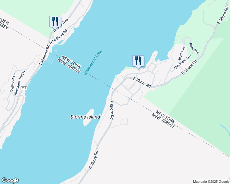 map of restaurants, bars, coffee shops, grocery stores, and more near 872 East Shore Road in West Milford