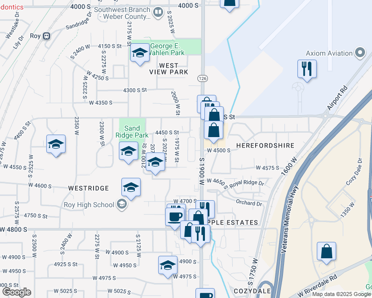 map of restaurants, bars, coffee shops, grocery stores, and more near 4505 South 1965 West in Roy