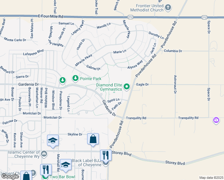 map of restaurants, bars, coffee shops, grocery stores, and more near 6724 Faith Drive in Cheyenne