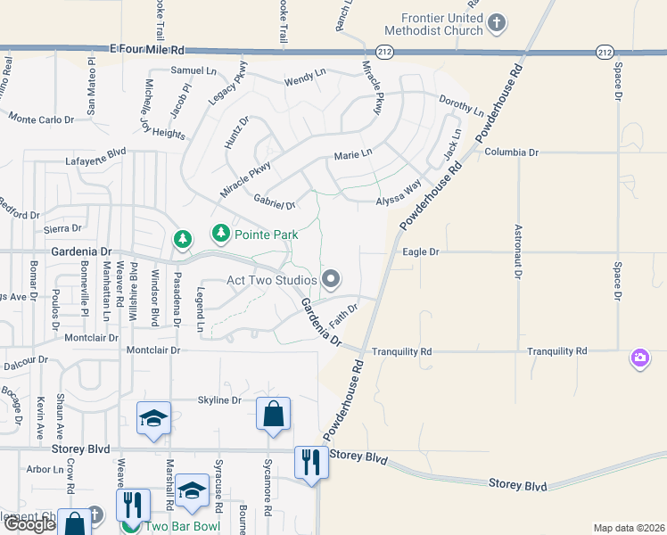 map of restaurants, bars, coffee shops, grocery stores, and more near 6734 Faith Drive in Cheyenne