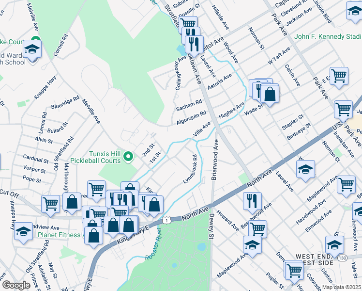 map of restaurants, bars, coffee shops, grocery stores, and more near 235 Villa Avenue in Fairfield