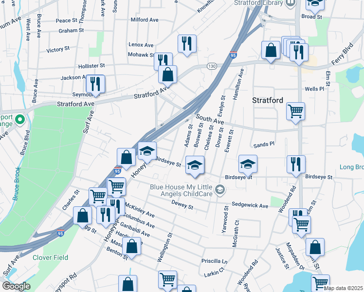 map of restaurants, bars, coffee shops, grocery stores, and more near 180 Boswell Street in Stratford