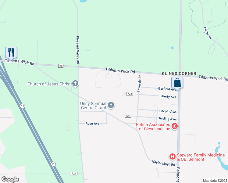 map of restaurants, bars, coffee shops, grocery stores, and more near 1521 Liberty Avenue in Girard