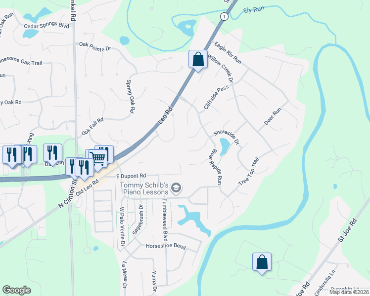 map of restaurants, bars, coffee shops, grocery stores, and more near 6206 Riptide Way in Fort Wayne