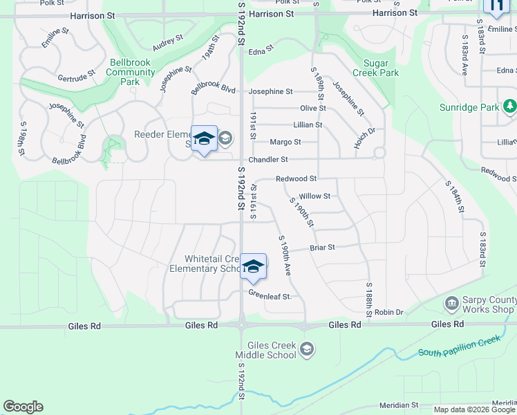 map of restaurants, bars, coffee shops, grocery stores, and more near 19074 Cottonwood Street in Omaha