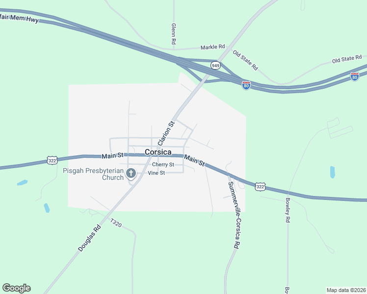 map of restaurants, bars, coffee shops, grocery stores, and more near Pine Street in Corsica