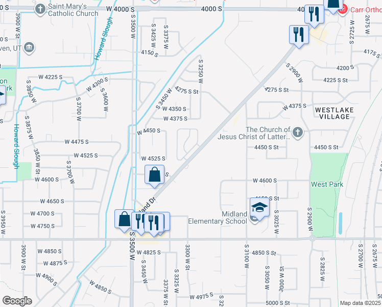 map of restaurants, bars, coffee shops, grocery stores, and more near 4510 Stone Creek Road in Ogden