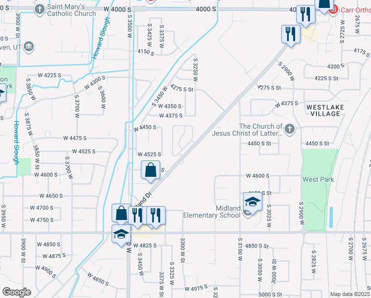 map of restaurants, bars, coffee shops, grocery stores, and more near 4510 Stone Creek Road in Ogden