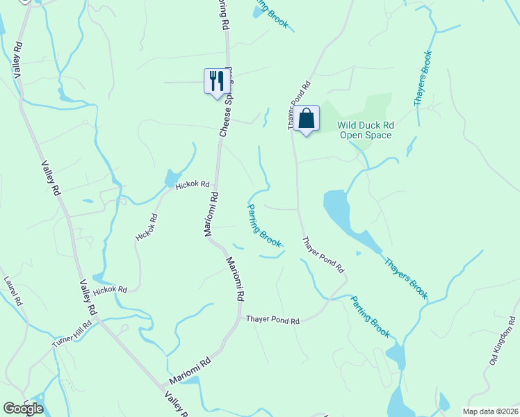 map of restaurants, bars, coffee shops, grocery stores, and more near 214 Thayer Pond Road in Wilton