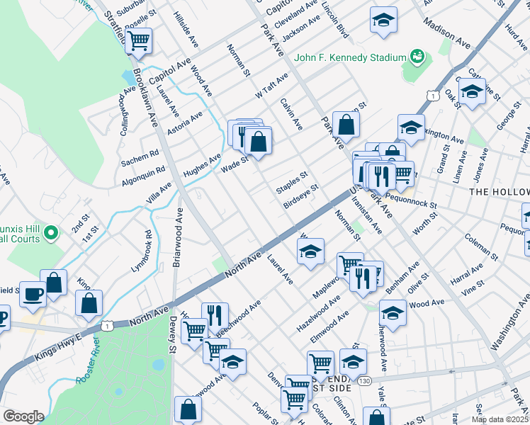 map of restaurants, bars, coffee shops, grocery stores, and more near 150 Pacific Street in Bridgeport