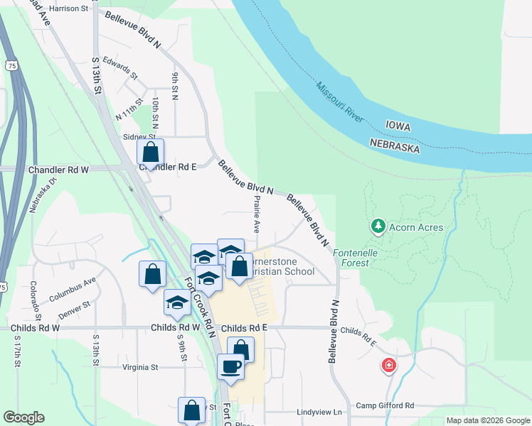 map of restaurants, bars, coffee shops, grocery stores, and more near 1205 Prairie Avenue in Bellevue