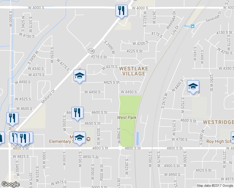 map of restaurants, bars, coffee shops, grocery stores, and more near 4463 South 2900 West in Roy
