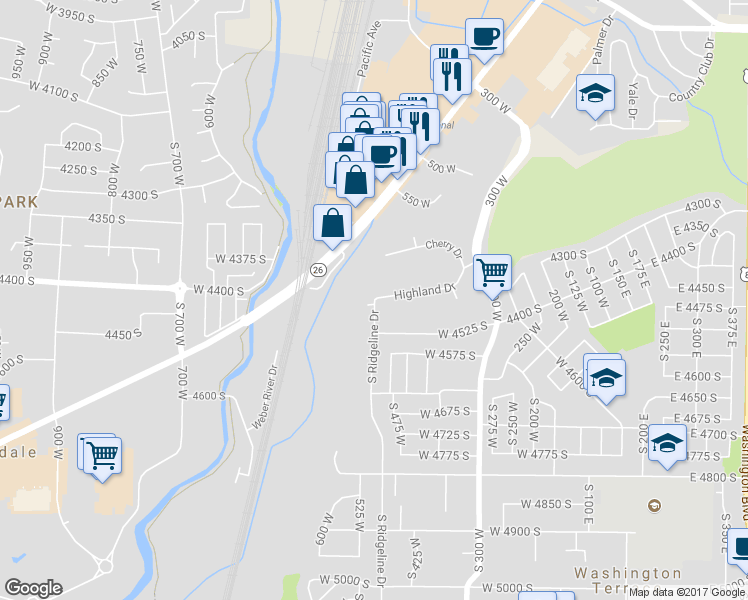 map of restaurants, bars, coffee shops, grocery stores, and more near 4249 South 500 West in Riverdale