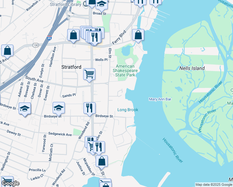 map of restaurants, bars, coffee shops, grocery stores, and more near 71 Harbour View Place in Stratford